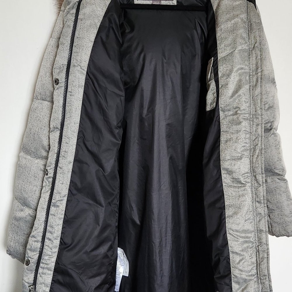 EDDIE BAUER womens size L Down Hooded Coat Gray Puffer Jacket Long